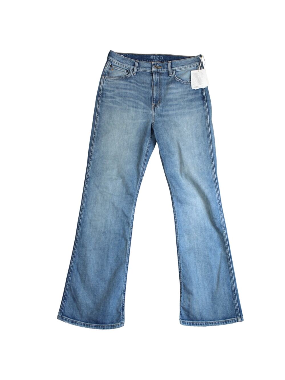 Etica Anya Flare Jeans Womens 30 Organic Cotton Blue High Rise Denim Stretch